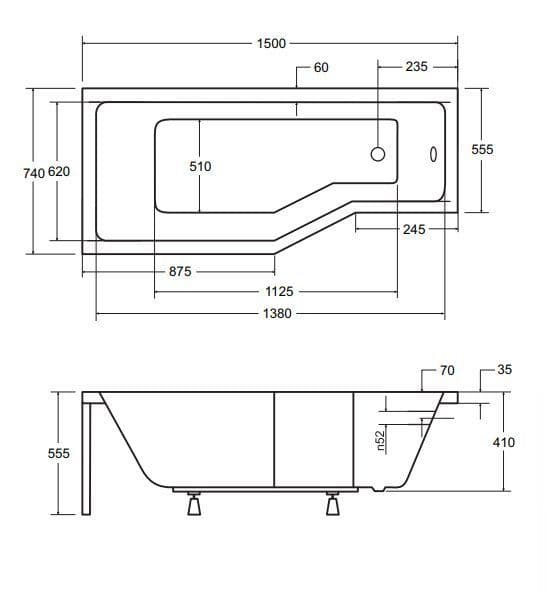 картинка Акриловая ванна Besco Integra 150x75 L с каркасом KMB15675 