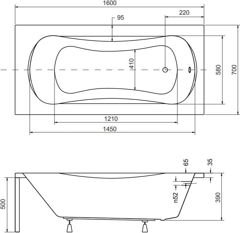 картинка Акриловая ванна Besco Aria 160x70 с каркасом KMP16070 