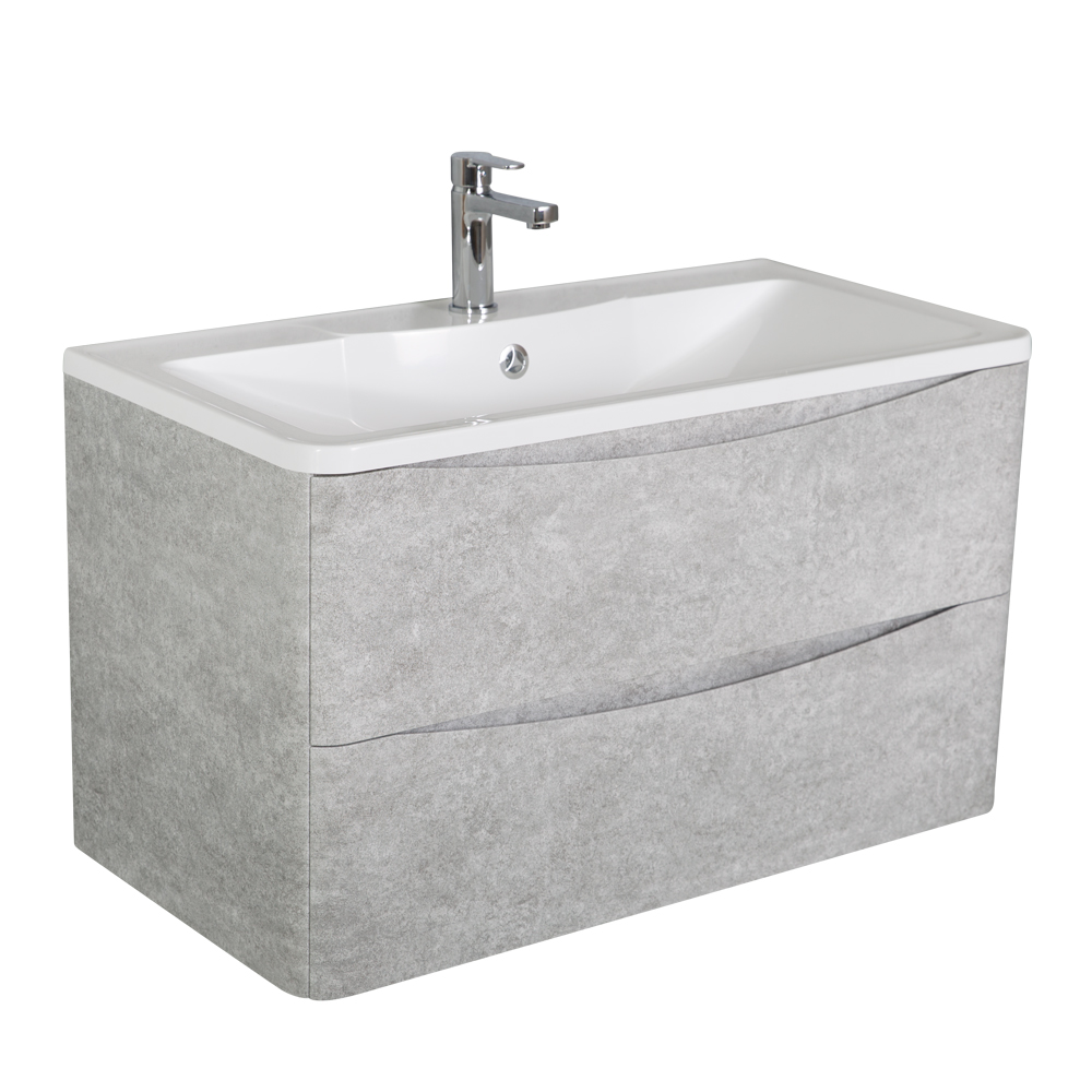 фото Тумба с раковиной подвесная BelBagno ACQUA 80 Cemento Verona Grigio, раковина белая 
