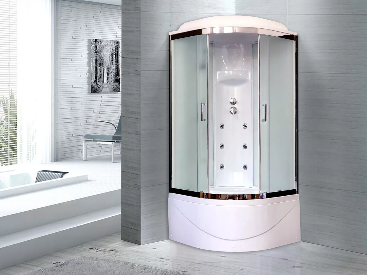 картинка Душевая кабина Royal Bath 90BK3-WC-CH (белое/матовое) 90x90x217 