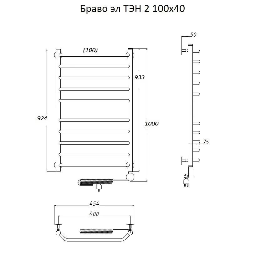 картинка Полотенцесушитель Тругор Браво эл ТЭН 2 100*40 (ЛЦ4) (Браво2/элТЭН10040) 