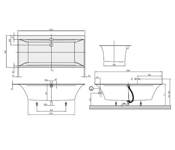 картинка Акриловая ванна Villeroy & Boch Squaro Edge 12 UBQ190SQE2DV-01 alpin 