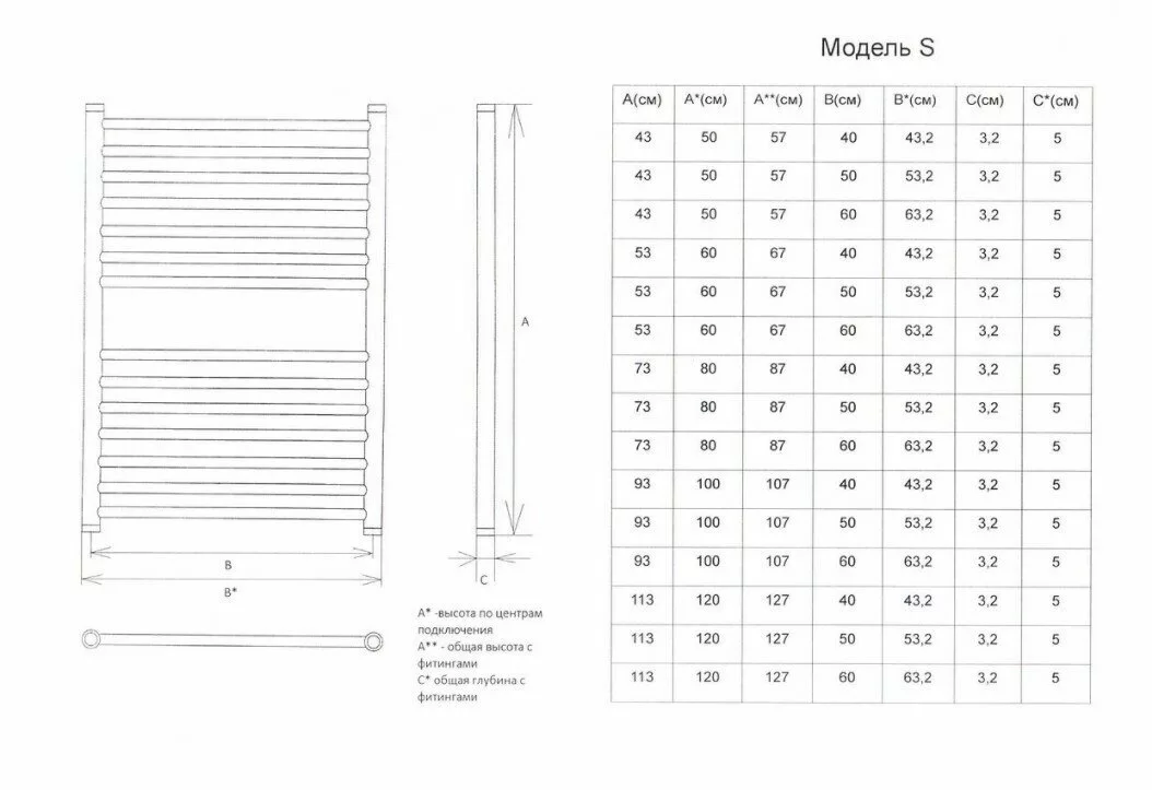 картинка Полотенцесушитель Двин S 120/50 Водяной / 1"-1/2" К1 Полированный (4627162894221) 
