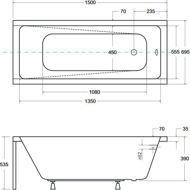 картинка Акриловая ванна Besco Modern 150x70 с каркасом KMP15070 