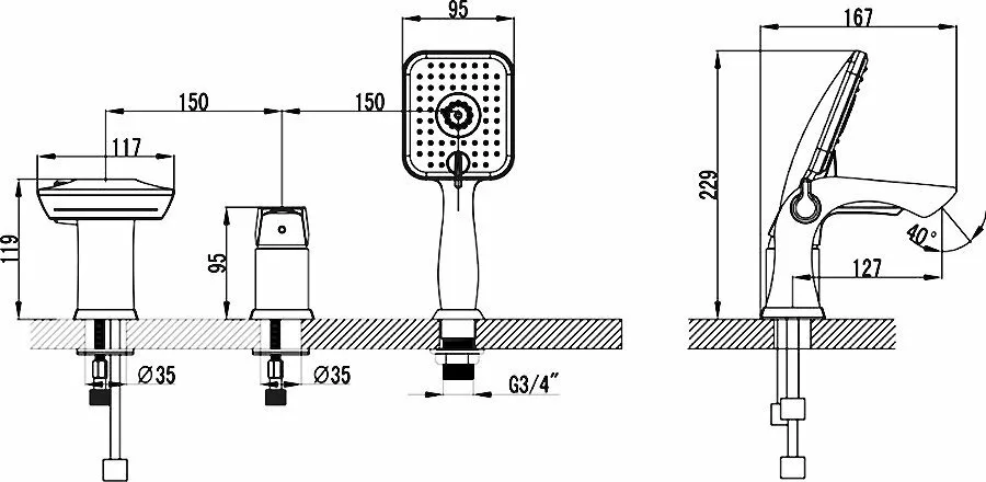 картинка Смеситель на борт ванны Lemark Unit LM4545C 