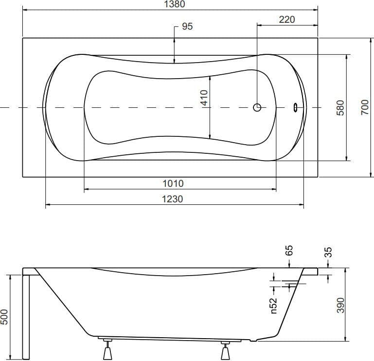 картинка Акриловая ванна Besco Aria 140x70 с каркасом KMP14070 