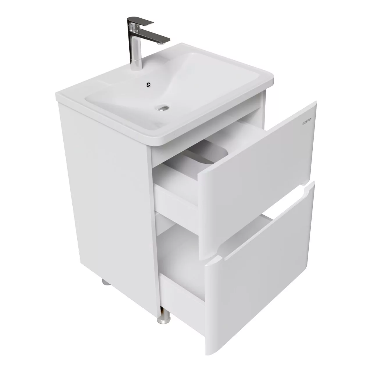 фото Тумба напольная Grossman АДЕЛЬ-НОРМА-60 см с 2-я ящиками белая под умывальник Aдель-60 