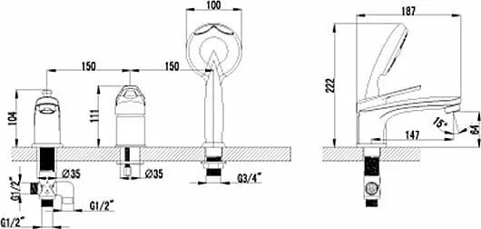 картинка Смеситель на борт ванны Lemark Luna LM4145C 