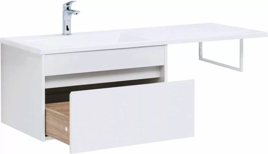 фото Тумба с раковиной Aquanet Токио 130 L белый (подвесная, 1 ящик) арт. 00239217 
