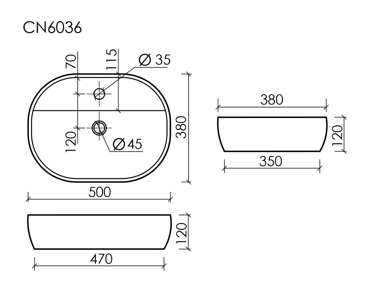 картинка Накладная раковина Ceramicanova Element CN6036 цвет белый 50х38 см 