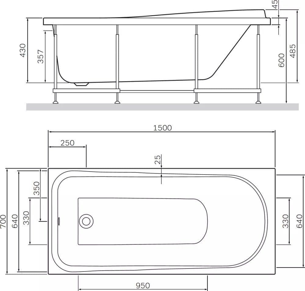 картинка Акриловая ванна AM.PM Like 150x70 с каркасом W80A-150-070W-R 