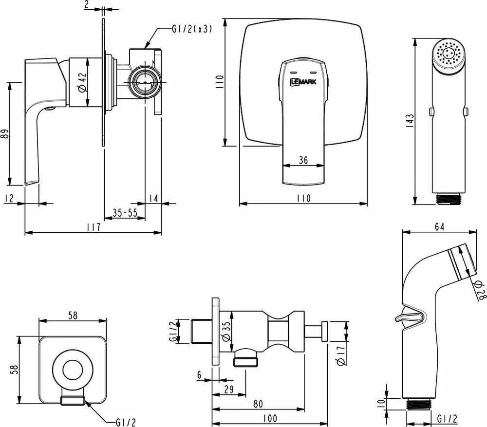 картинка Смеситель с гигиеническим душем Lemark Ursus LM7219BL 