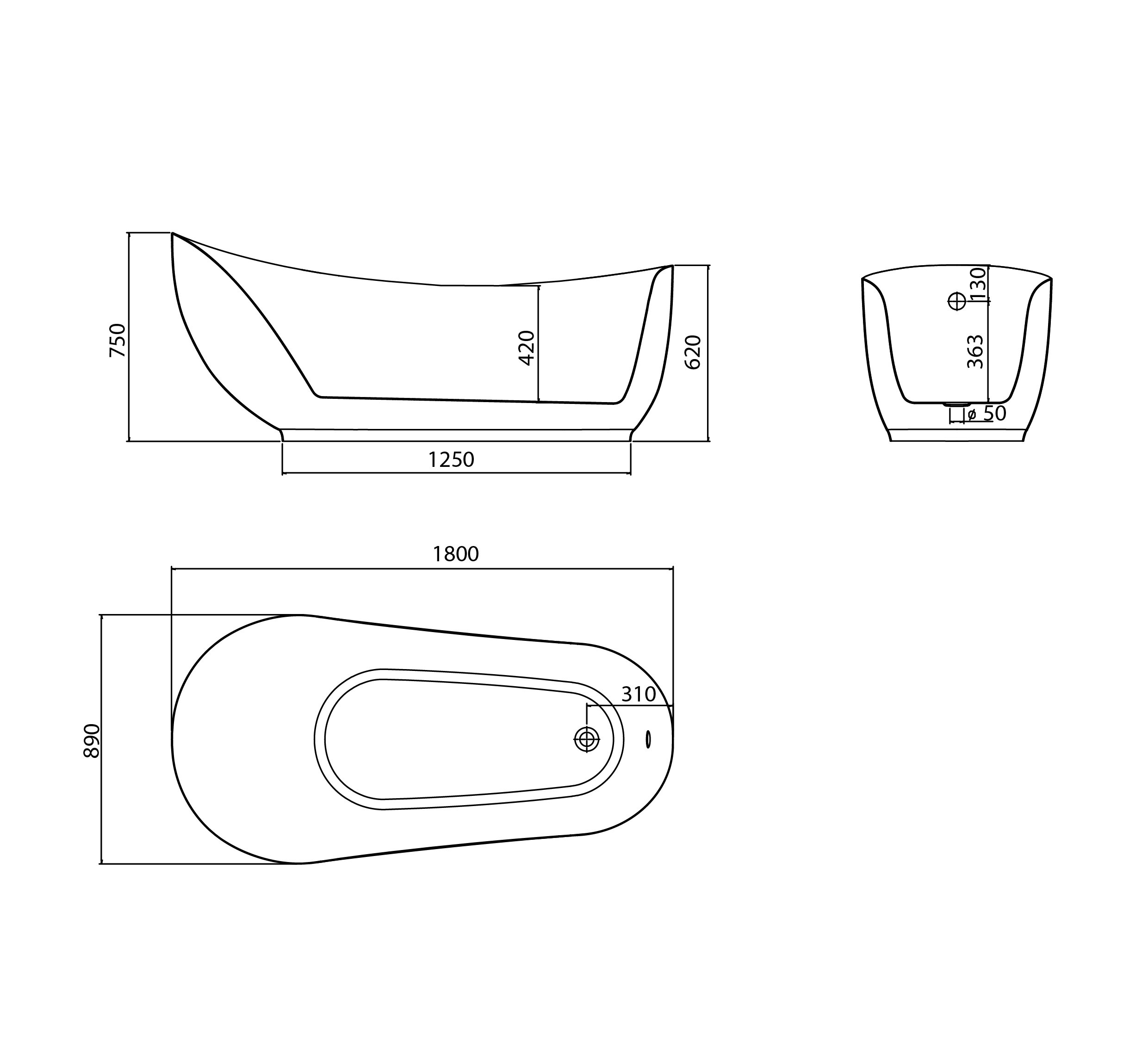 картинка Ванна отдельностоящая Grossman Style GR-2303 180x89x75 см 