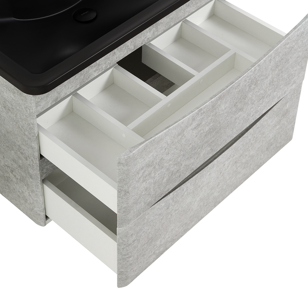 фото Тумба с раковиной подвесная BelBagno ACQUA 80 Cemento Verona Grigio, раковина чёрная 