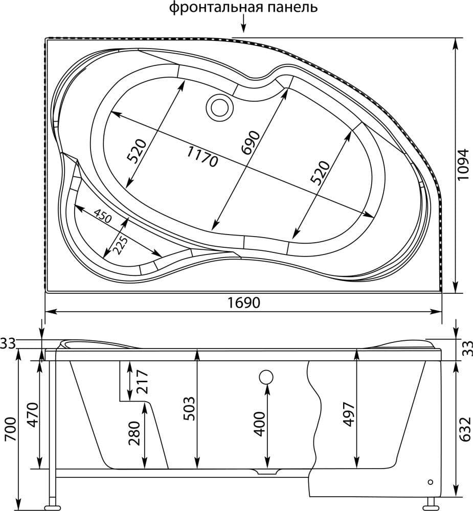 картинка Акриловая ванна Aquanet Capri 170x110 R с каркасом 