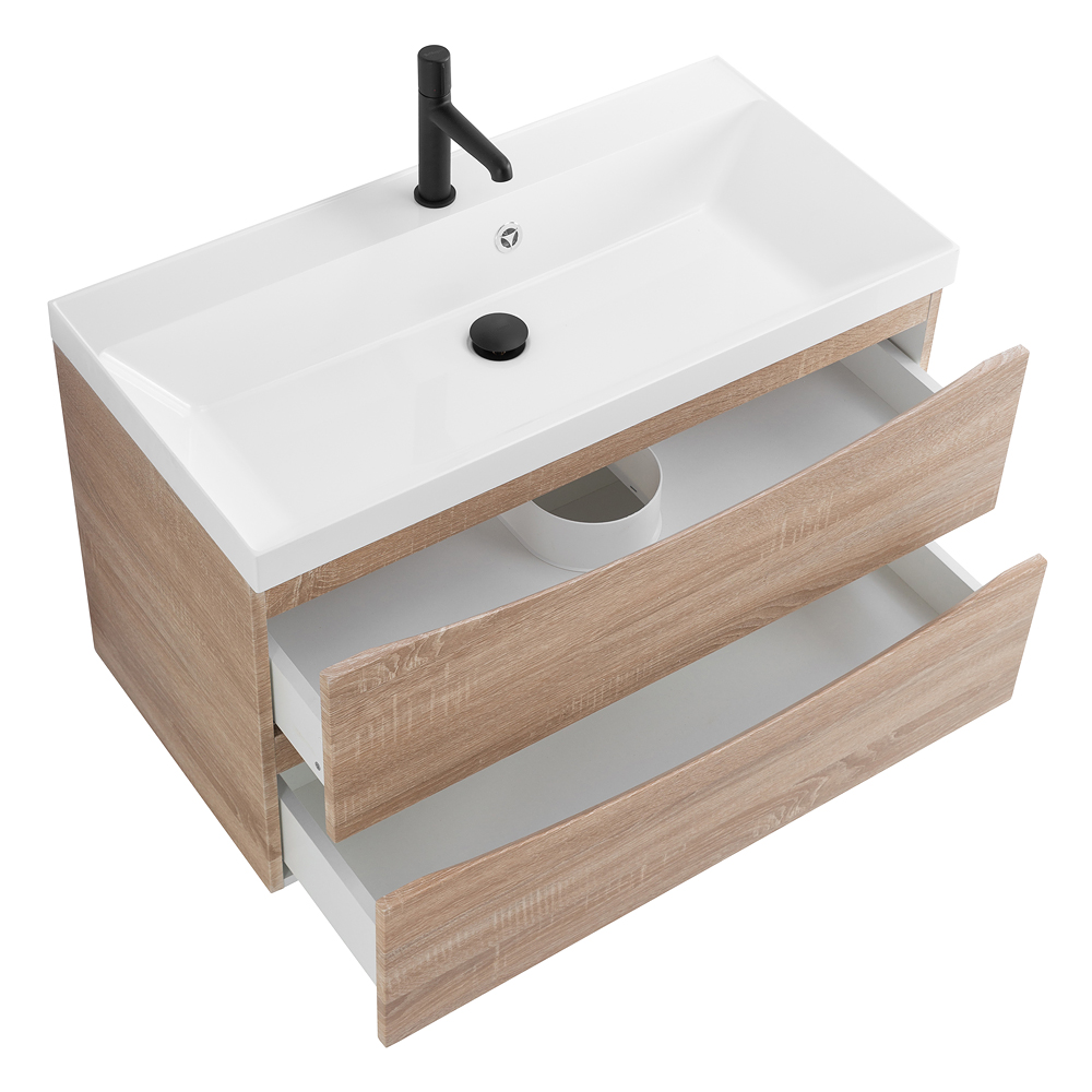 фото Тумба с раковиной подвесная BelBagno MARINO 100 Rovere Bianco, раковина белая 