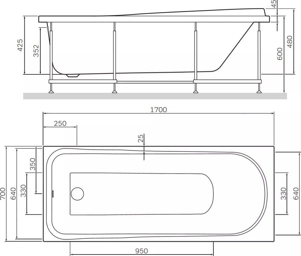 картинка Акриловая ванна AM.PM Like 170x70 с каркасом W80A-170-070W-R 