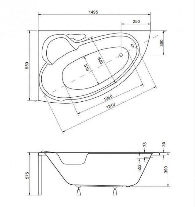 картинка Акриловая ванна Besco Bianka 150x95 L 