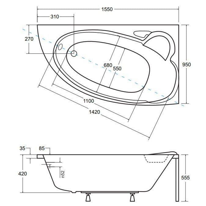 картинка Акриловая ванна Besco Finezja Nova 155x95 L с ножками Stel 