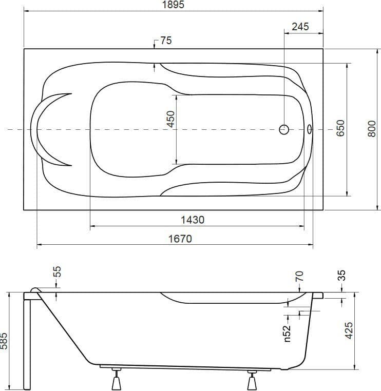 картинка Акриловая ванна Besco Bona 190x80 с ножками Stel 