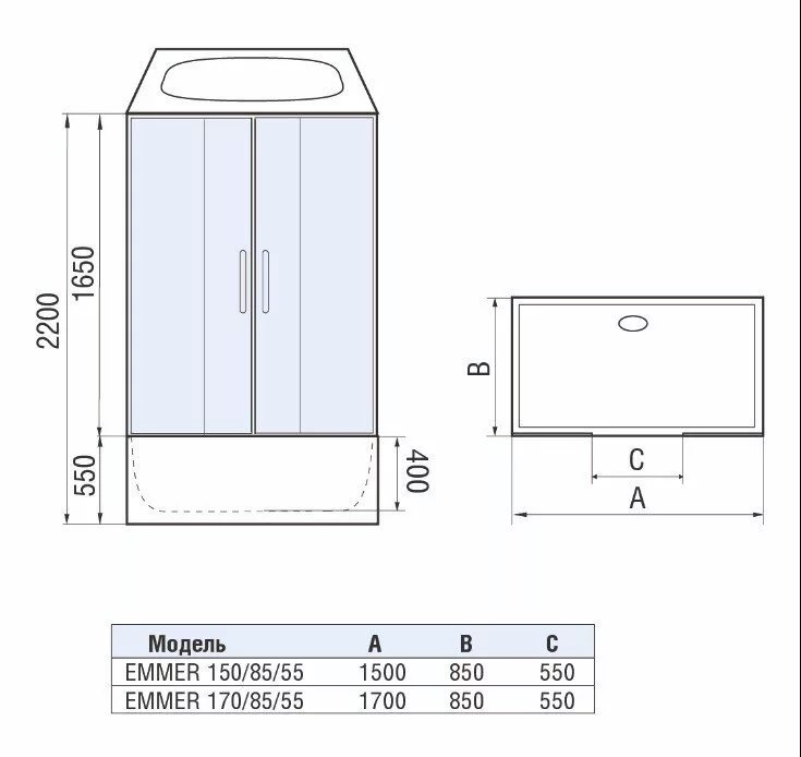 картинка Душевая кабина WeltWasser WW500 EMMER 170/85/55-2 