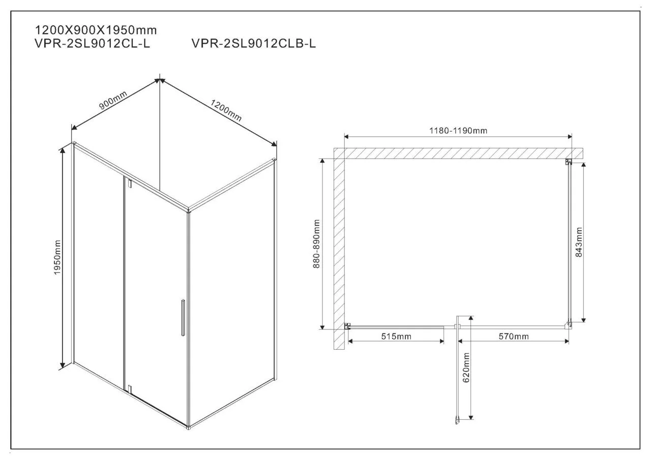 фото Душевой уголок Vincea Slim VPR-2SL9012CL-L, 1200*900, хром, стекло прозрачное, левый 