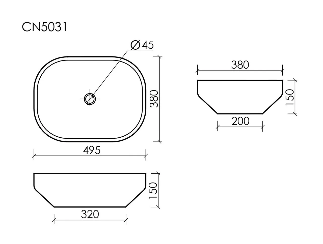 картинка Накладная раковина Ceramicanova Element CN5031 цвет белый 50х38 см 