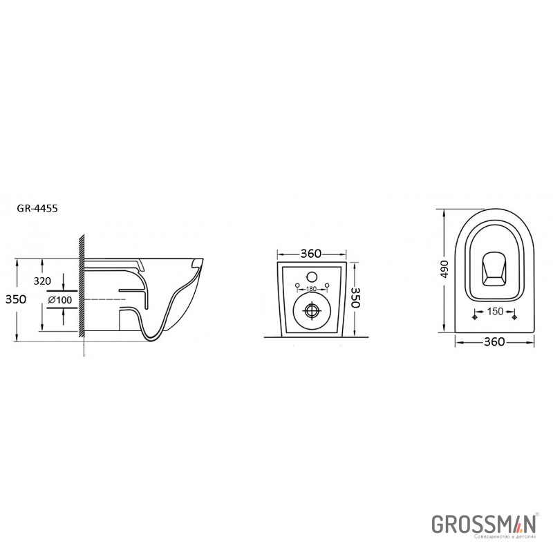 картинка Унитаз подвесной Grossman GR-4455S с тонкой крышкой 