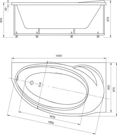 картинка Акриловая ванна Акватек Бетта 160 R, с фронтальным экраном 