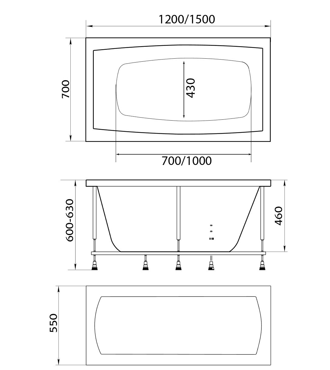 картинка Ванна Marka One VIOLA 120x70 с каркасом и слив-переливом 