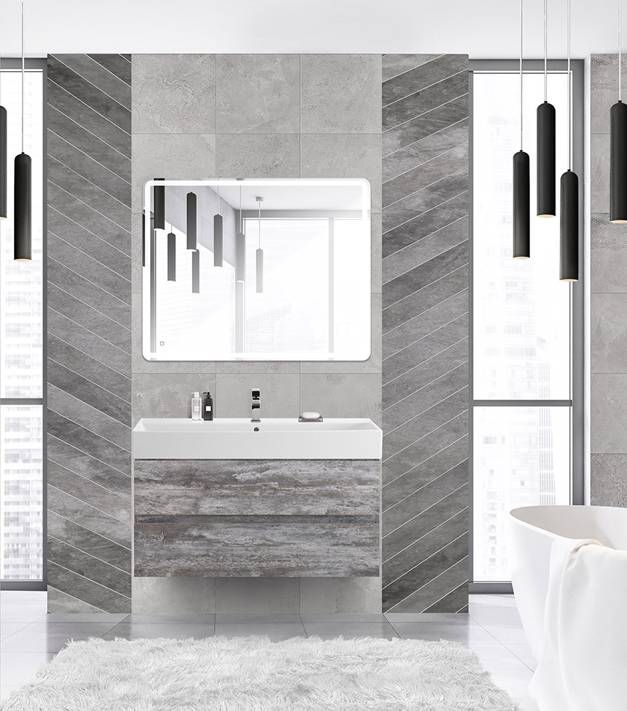 фото Тумба с раковиной подвесная Cezares MOLVENO 46 100 Legno Grigio, раковина белая 