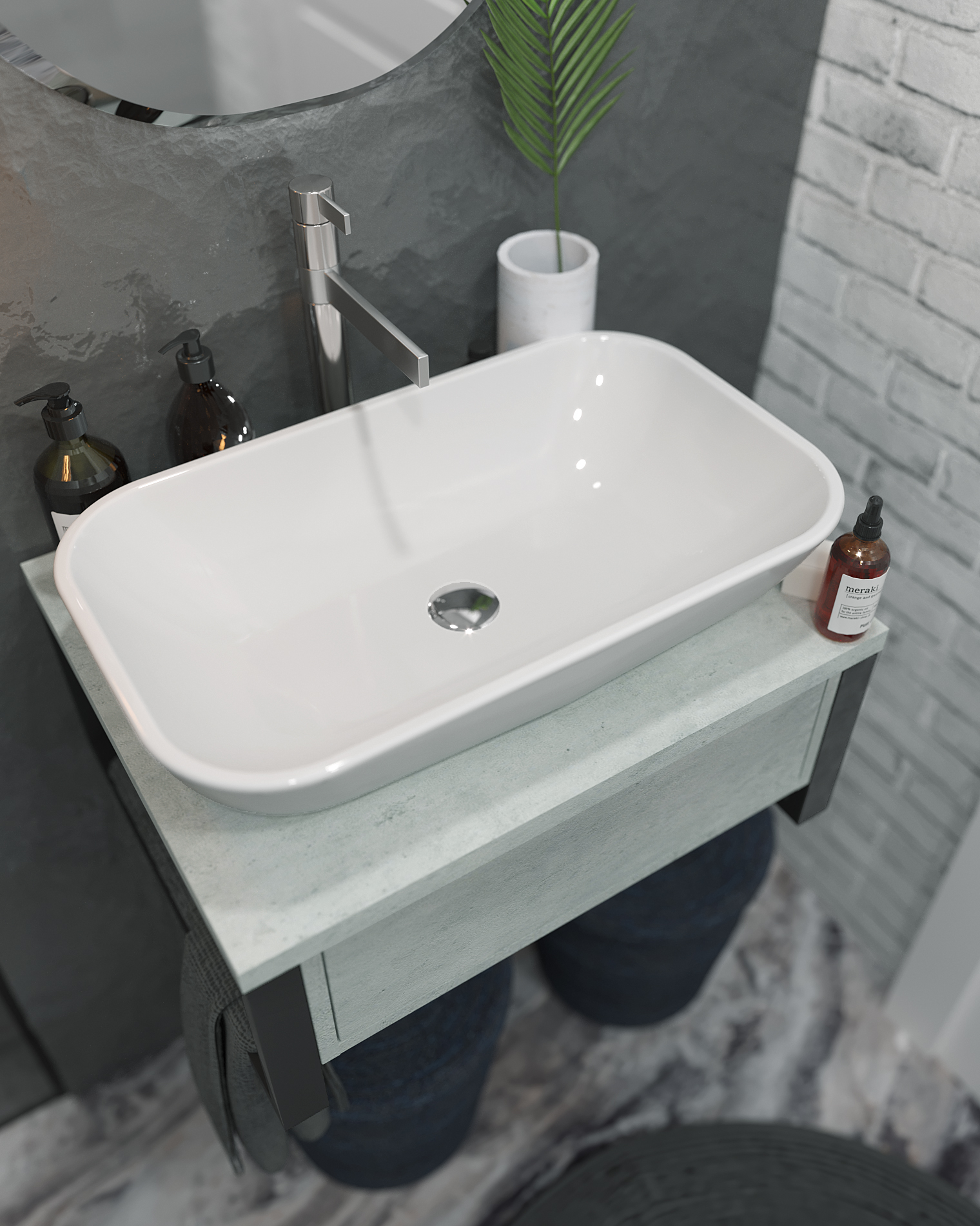 картинка Тумба 1Marka Grunge Loft 60П, бетон светлый  в ванную комнату