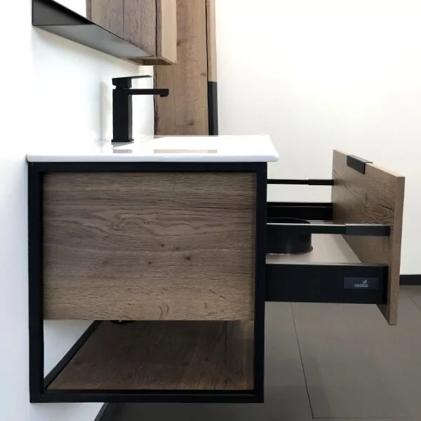 фото Тумба с раковиной Comforty Бонн 90 дуб темный, с раковиной Quadro 90 