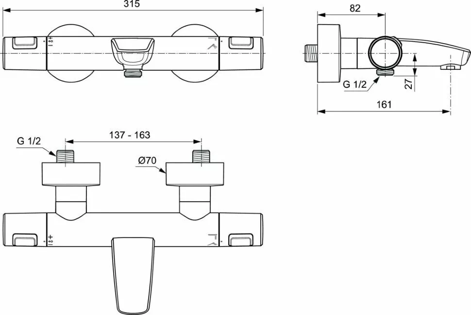 картинка Термостатический смеситель для ванны/душа Ideal Stndard Ceratherm T25 A7544XG 