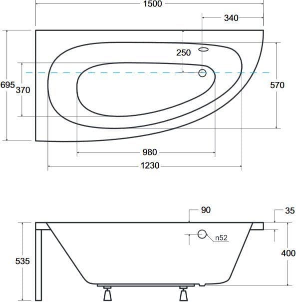 картинка Акриловая ванна Besco Milena 150x70 L с ножками Stel 