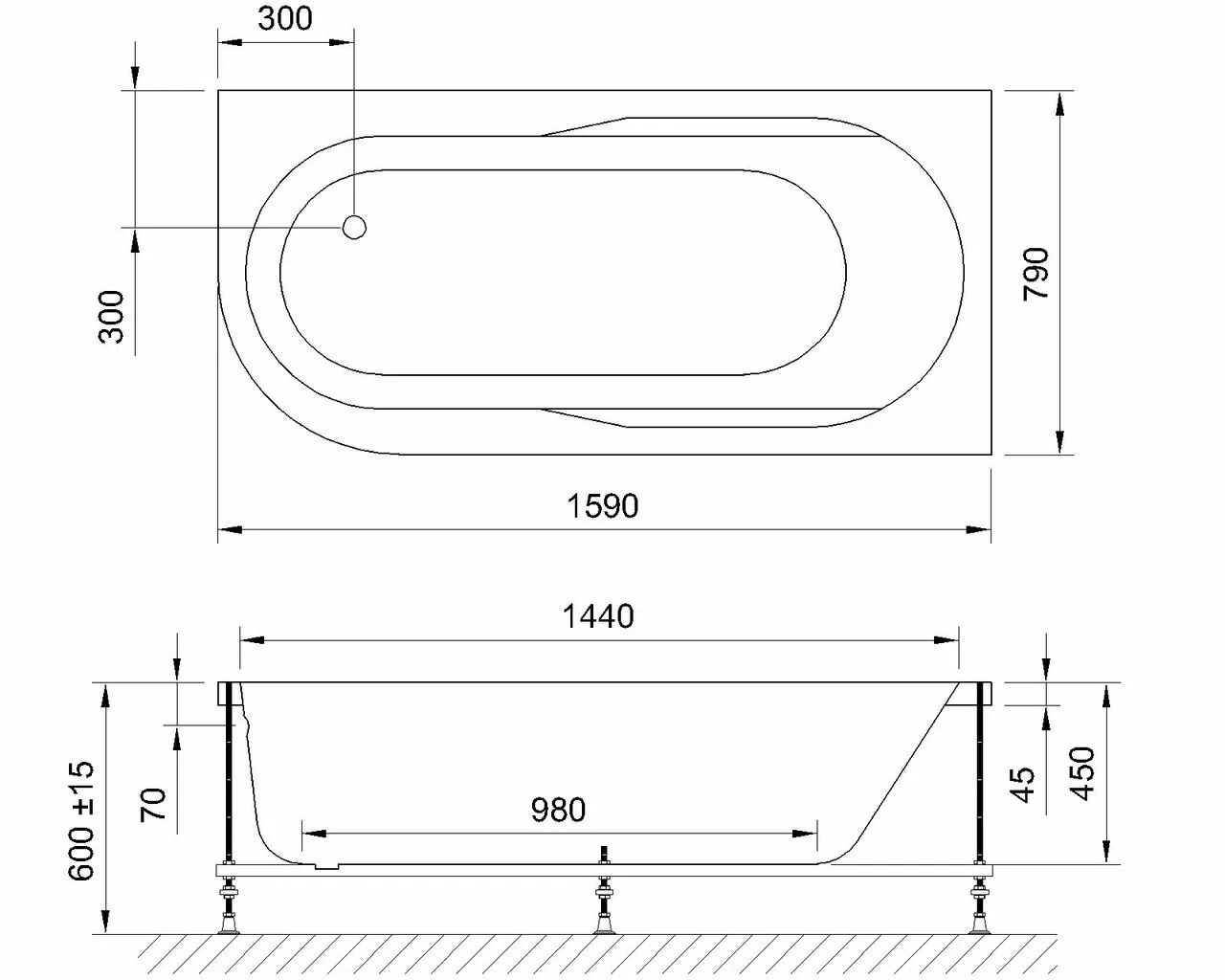 картинка Гидромассажная ванна Royal Bath AZUR STANDART 160x80x60R 