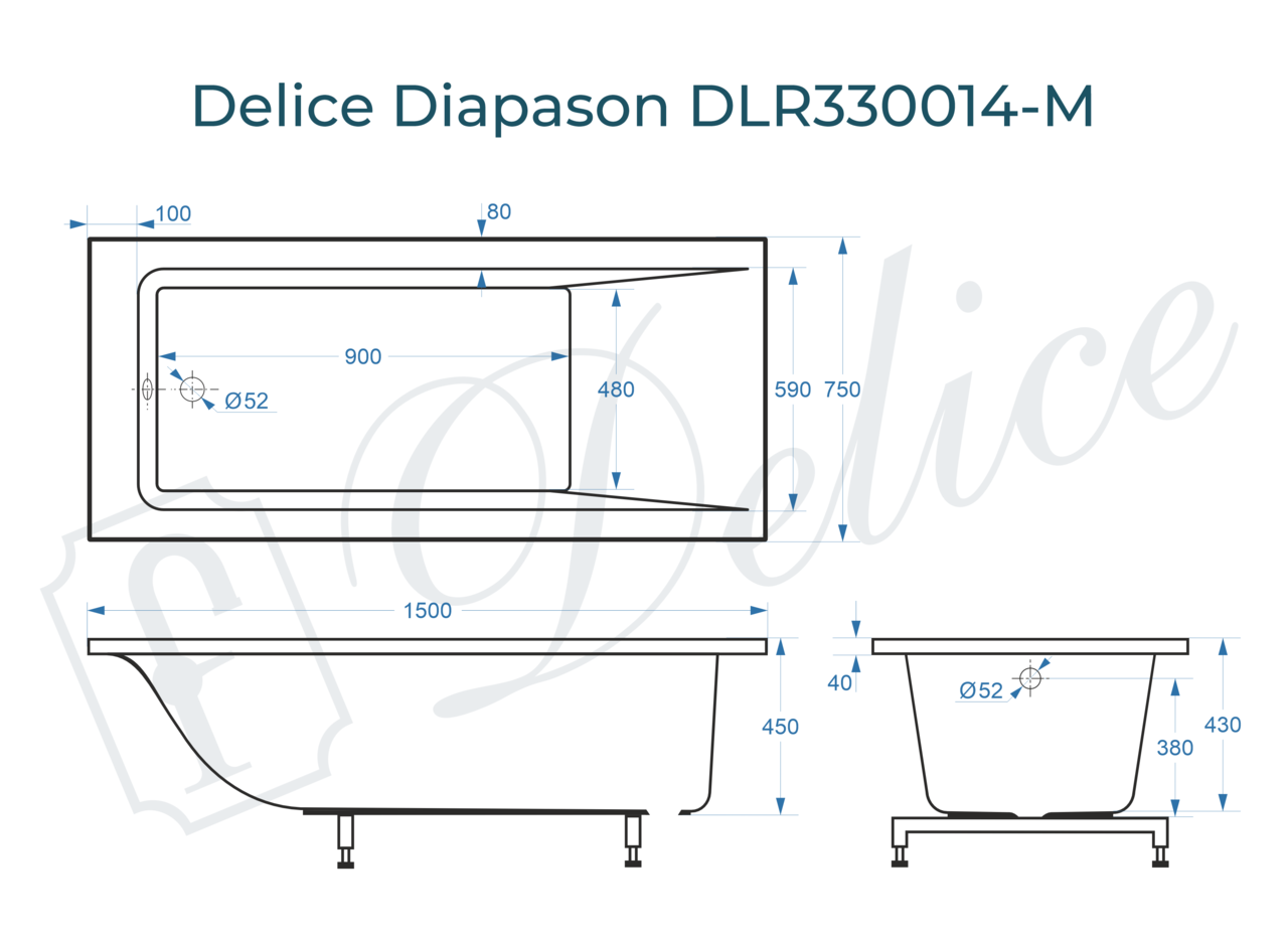 картинка Ванна из литьевого мрамора Delice Diapason 150х75 матовая DLR330014-M 