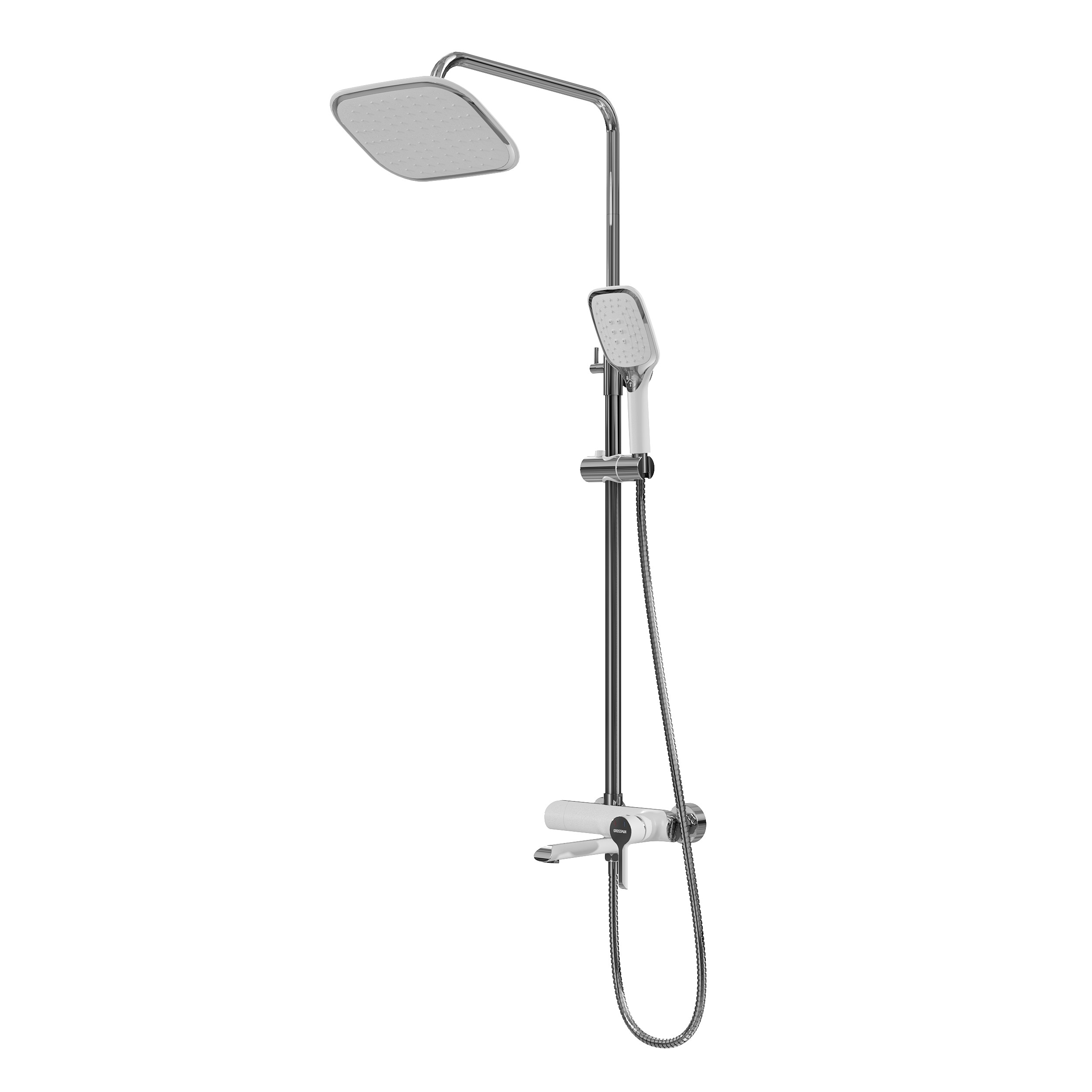 картинка Душевая стойка Grossman Alba 500.K35.06.100/000 с верхним душем ручной лейкой и смесителем хром с белым 