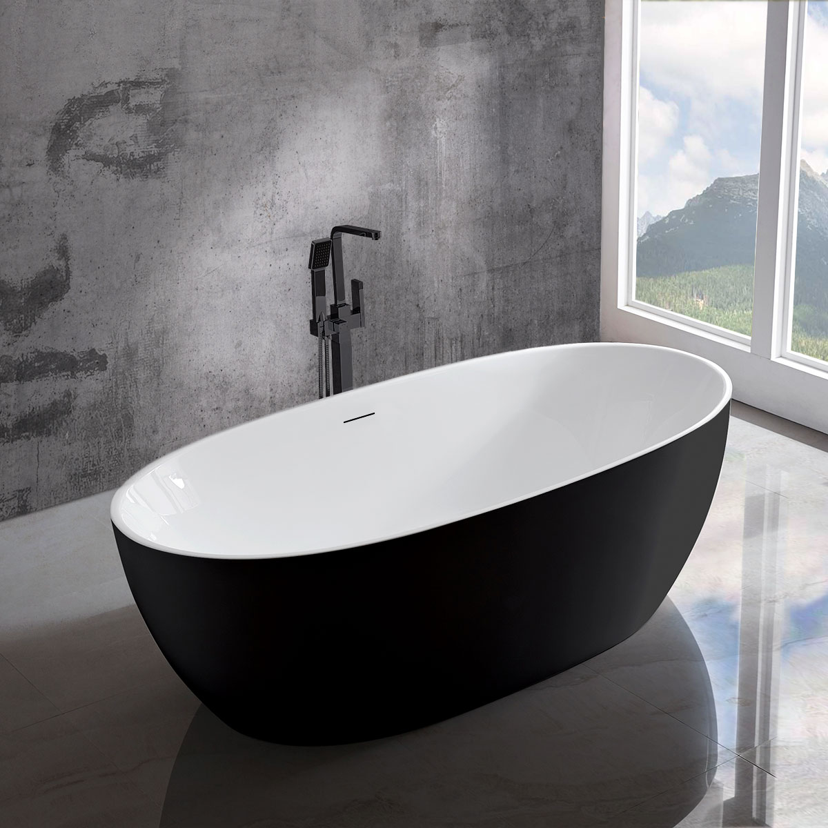 картинка Акриловая ванна Vincea VBT-405-1700MB, 170х80х58, цвет черный матовый, слив-перелив в комплекте, белый 