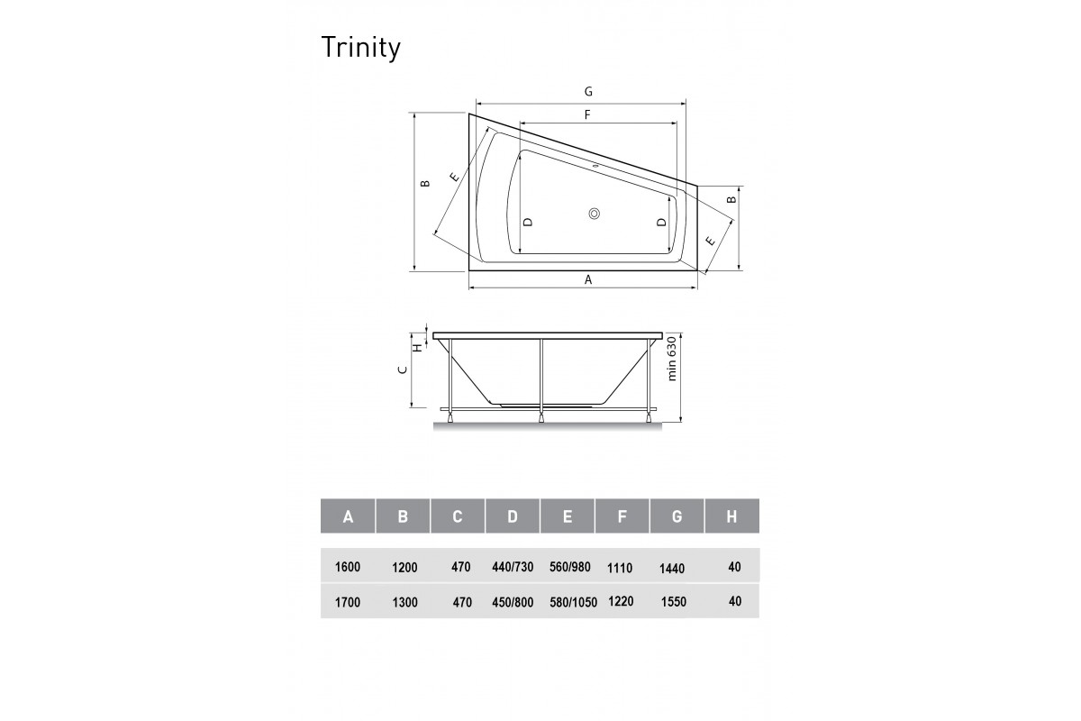 картинка Акриловая ванна Vayer Trinity L 170x130 с каркасом 