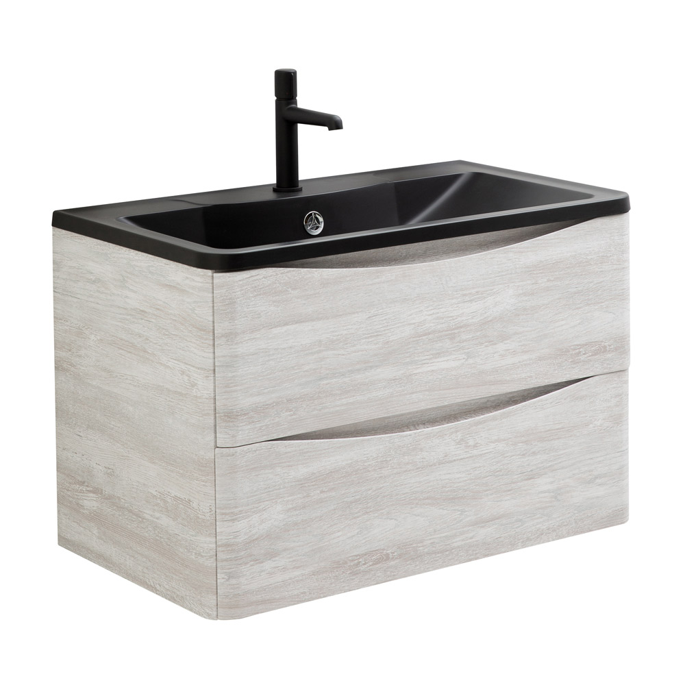 фото Тумба с раковиной подвесная BelBagno ACQUA 100 Rovere Vintage Bianco, раковина чёрная 