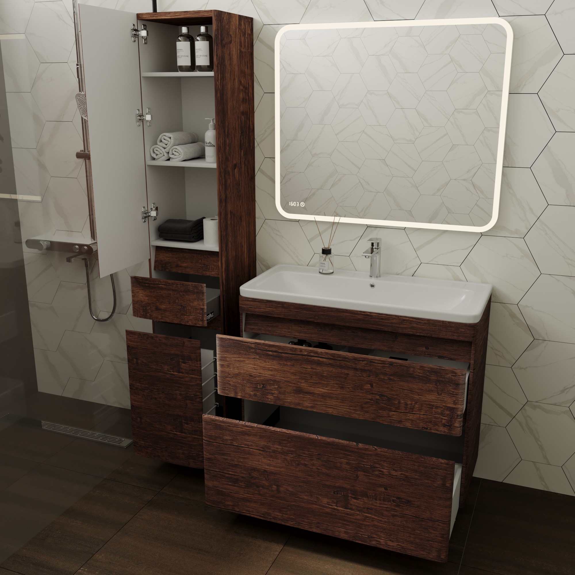 фото Тумба напольная Style Line Атлантика 90 Люкс старое дерево PLUS 