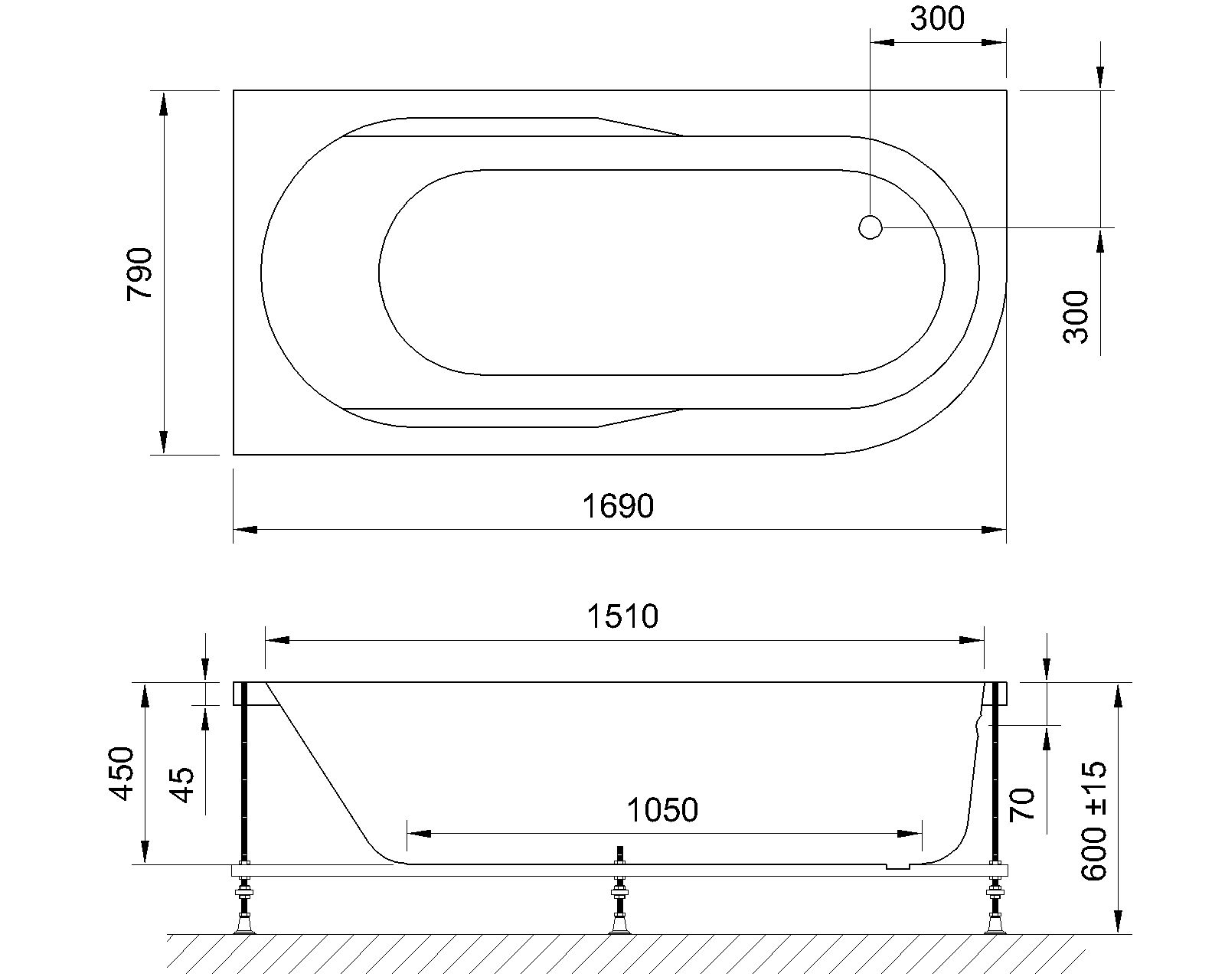 картинка Гидромассажная ванна Royal Bath AZUR STANDART 170x80x60L 