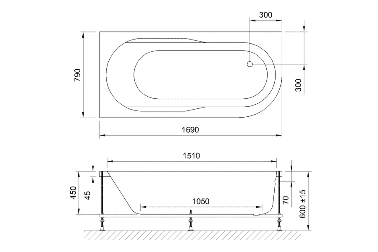 картинка Акриловая ванна Royal Bath Azur 170x80 L с каркасом RB614203K 