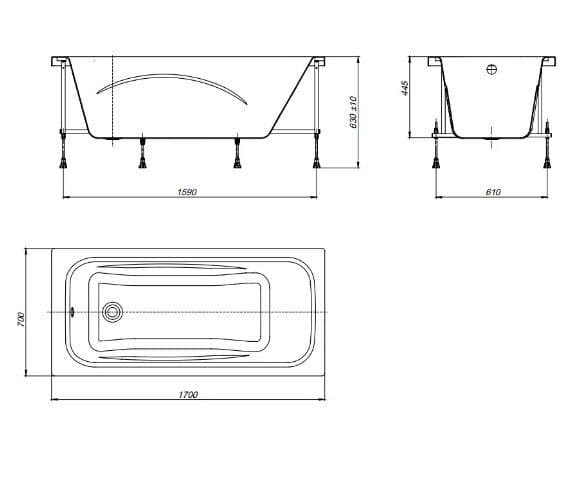 картинка Акриловая ванна Roca Line 170x70 см с монтажным набором ZRU9302925 