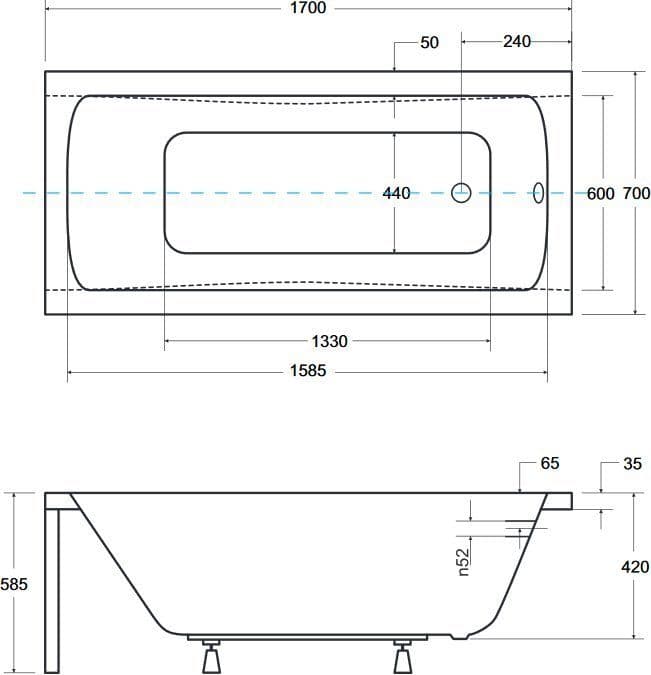 картинка Акриловая ванна Besco Optima 170x70 с каркасом KMP17070 