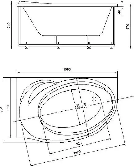 картинка Акриловая ванна Акватек Бетта 150 L 