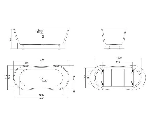 картинка Акриловая ванна BelBagno BB406-1650-730 