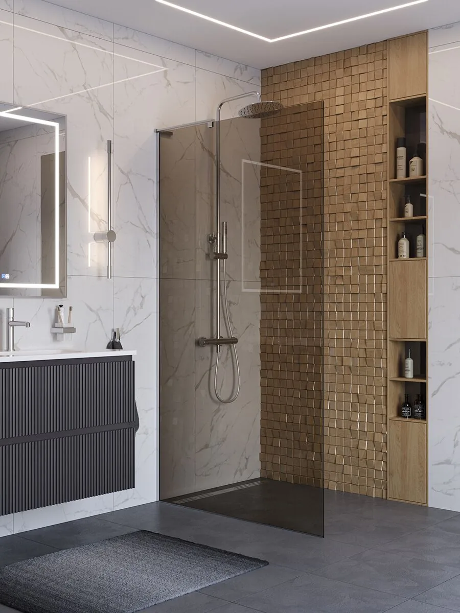 фото Душевая перегородка BelBagno UNO-L-1-TB-100-BR-Cr 