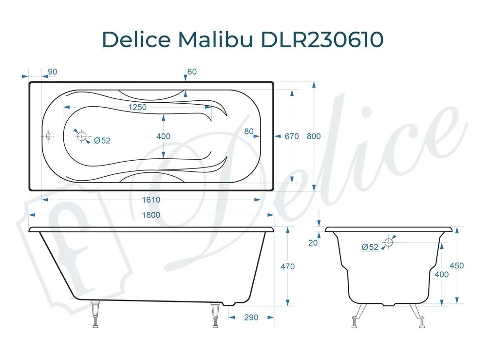 картинка Ванна чугунная Delice Malibu 180х80 DLR230610 